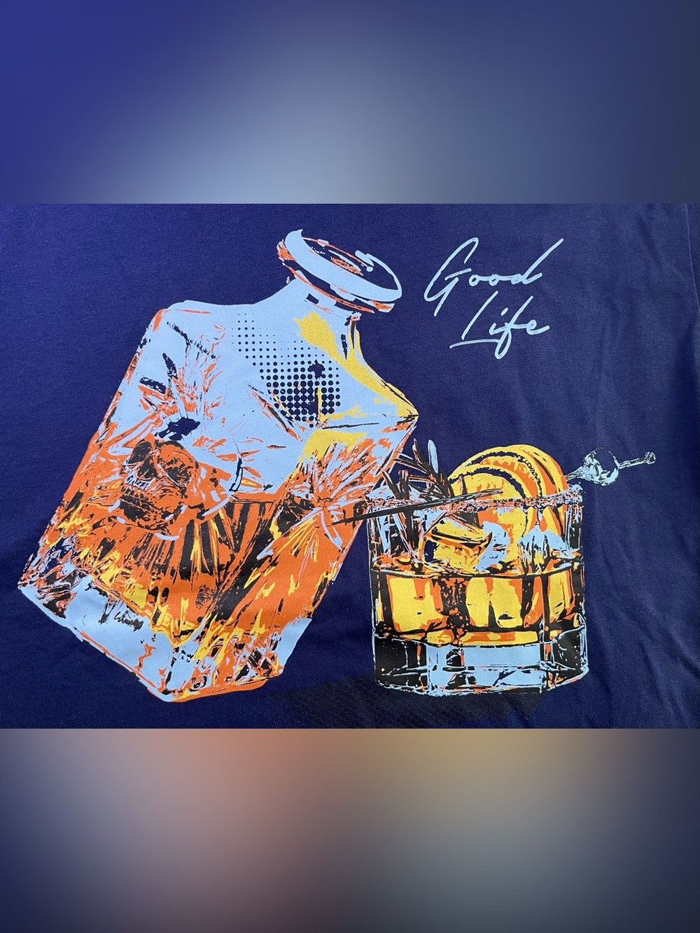 NWT Robert Graham Men's T-Shirt Size L Navy Barrel Aged Good Life Whiskey Tee